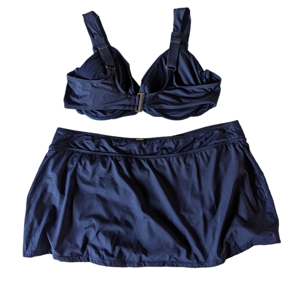 Anne Cole Navy Swim Set 20W Twist Lightly Padded Top Swim Skirt Bikini 2 Piece - Picture 3 of 6